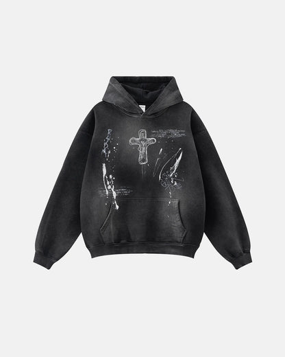 Graffiti Print Acid Washed Fleece Hoodies | LCDEGO Streetwear