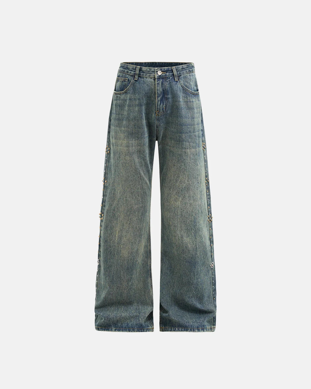 Acid Wash Beaded Studded Flared Baggy Jeans | LCDEGO Streetwear