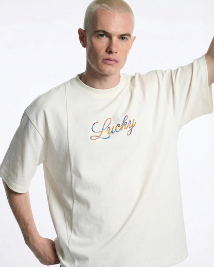Rhinestone Lucky Graphic Oversized Tees | LCDEGO Streetwear