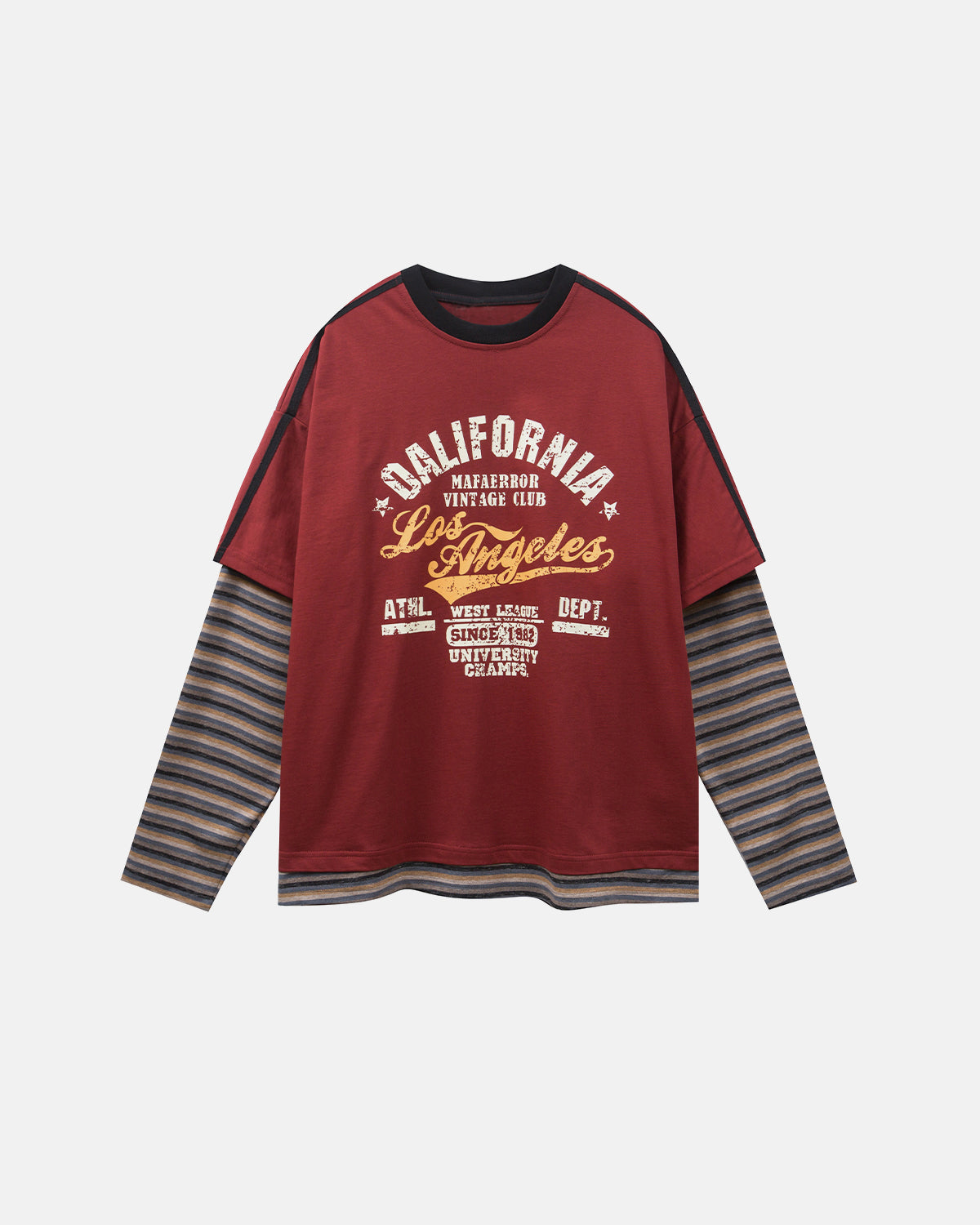 Retro Letter Print Layered Stripe T-Shirt | LCDEGO Streetwear