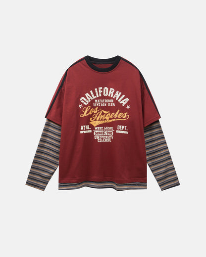 Retro Letter Print Layered Stripe T-Shirt | LCDEGO Streetwear