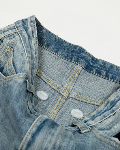 Acid Wash Striped Side Baggy Jeans | LCDEGO Streetwear