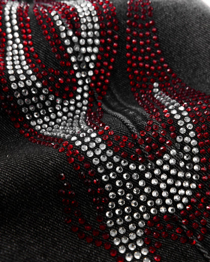 Flame Graphic Rhinestone Barrel Jeans | LCDEGO Streetewear