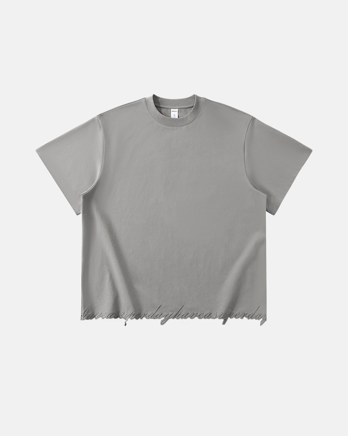 Grey oversized t-shirt with embroidered hem detail