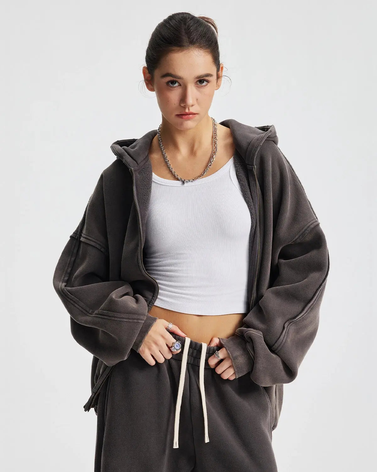 Distressed Acid Wash Double Zip Up Hoodies | LCDEGO Streetwear
