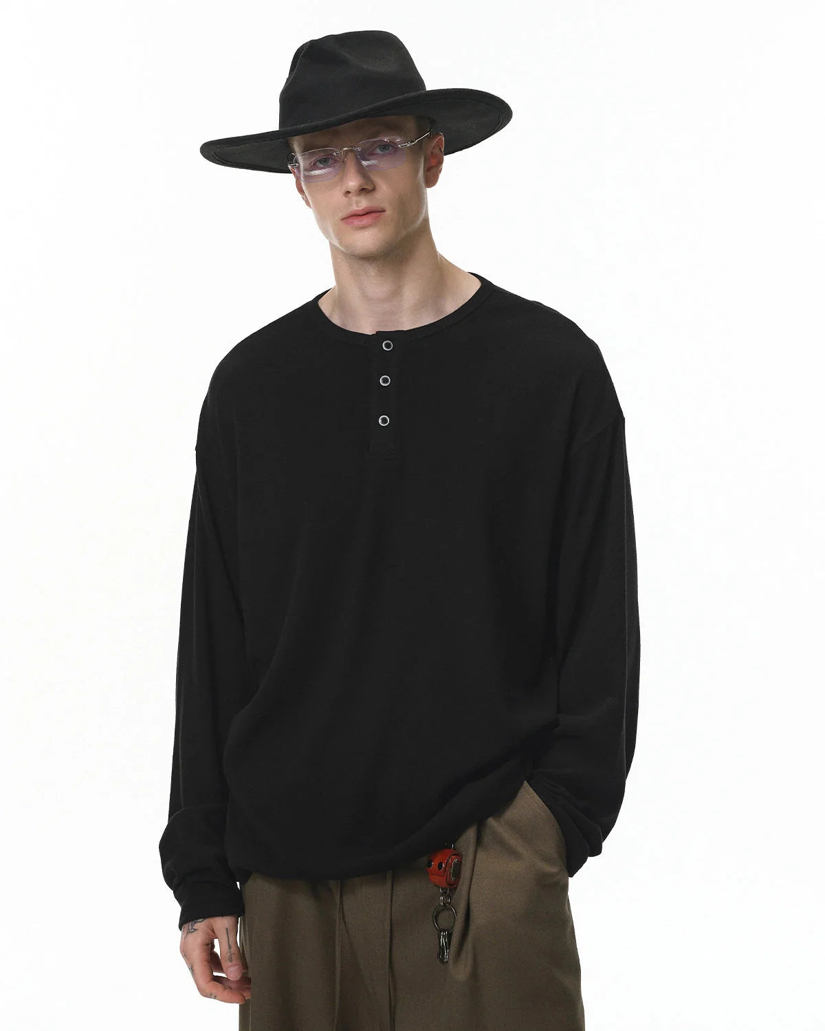 Henley Collar Long Sleeve Tees | LCDEGO Streetwear