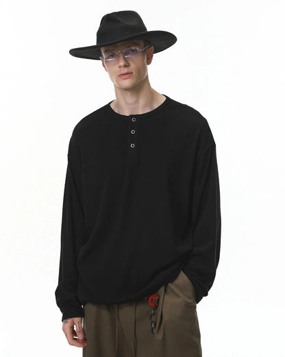 Henley Collar Long Sleeve Tees | LCDEGO Streetwear