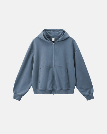 Acid Wash French Terry Zip Up Hoodies | LCDEGO Streetwear