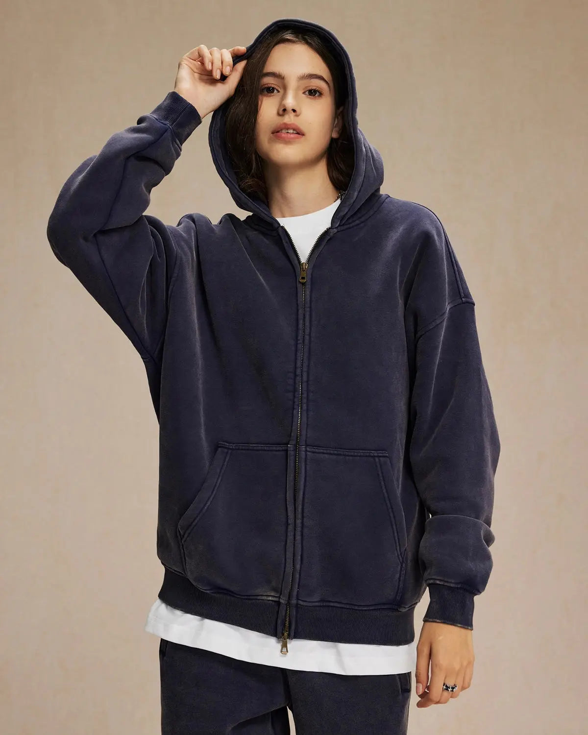 Acid Washed Distressed Fleece Zip Up Hoodies | LCDEGO Streetwear