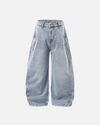 Acid Washed Distressed Barrel Jeans | LCDEGO Streetwear