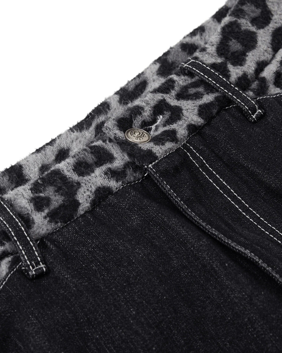 Leopard Patchwork Raw Straight-leg Jeans | LCDEGO Streetwear