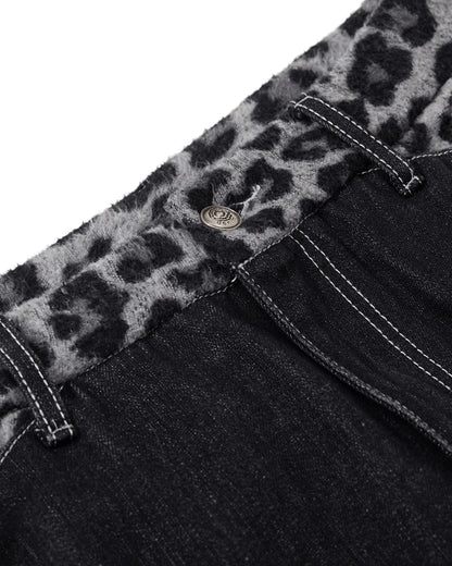 Leopard Patchwork Raw Straight-leg Jeans | LCDEGO Streetwear