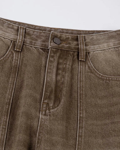 Brown Acid Wash Barrel Jeans | LCDEGO Streetwear