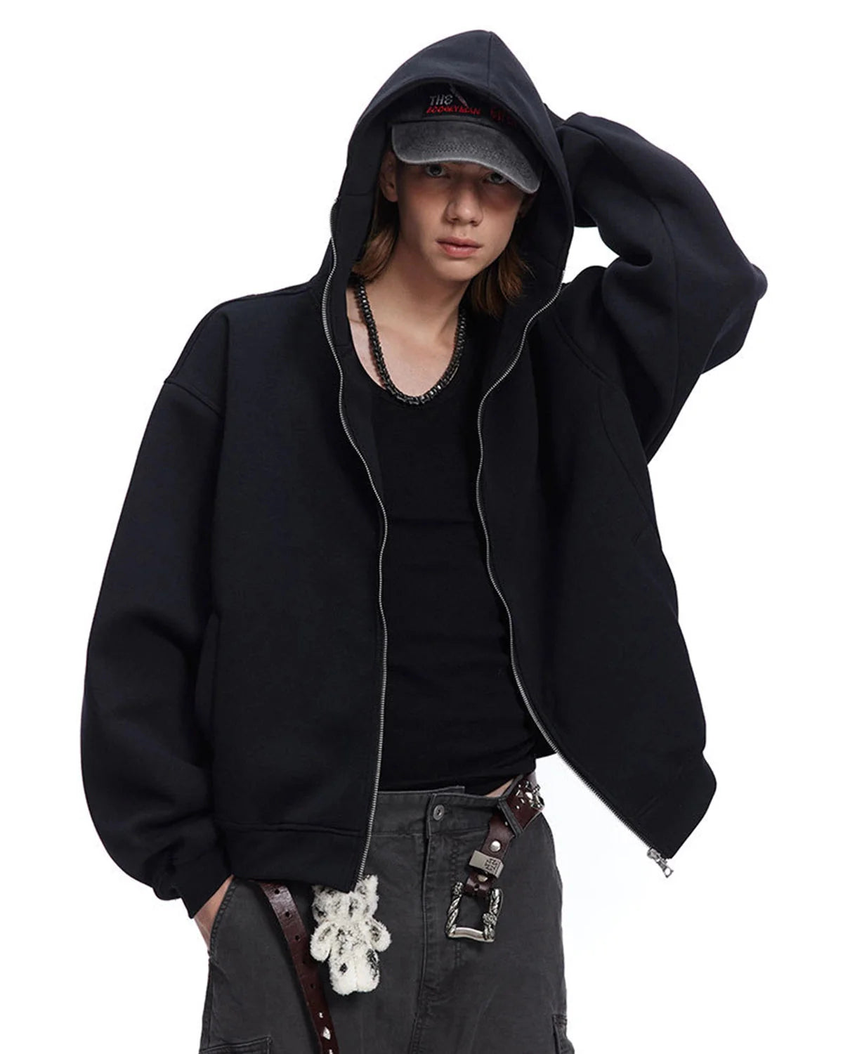 Black Boxy Full Zip Up Hoodies | LCDEGO Streetwear