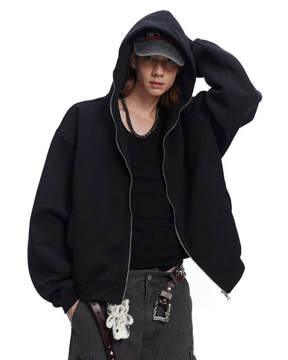 Black Boxy Full Zip Up Hoodies | LCDEGO Streetwear