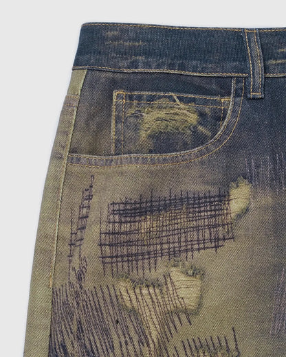 Digital Print Denim Pants | LCDEGO Streetwear