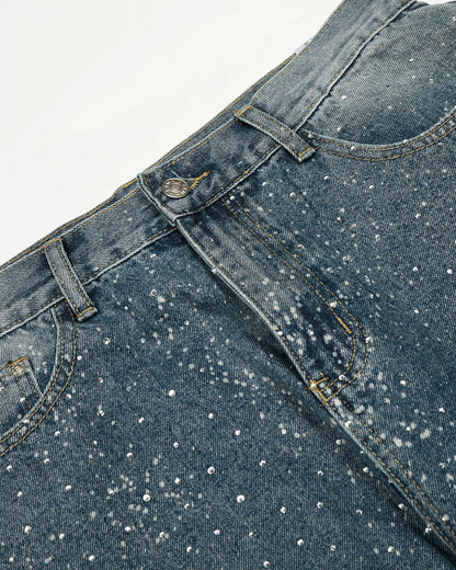 Rhinestone Straight Leg Denim Jeans | LCDEGO Streetwear