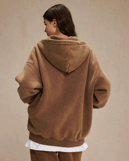 LCDEGO Washed Distressed Fleece Zip Up Hoodies