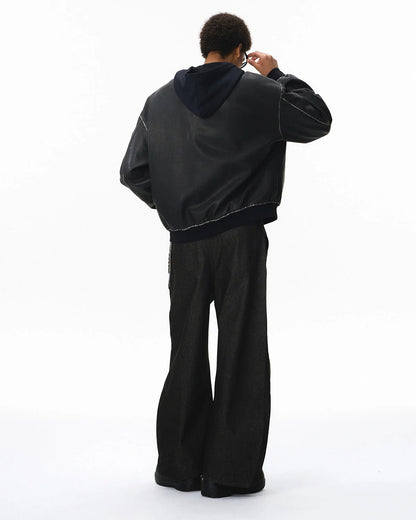 Faux Leather Hooded Bomber Jacket| LCDEGO Streetwear