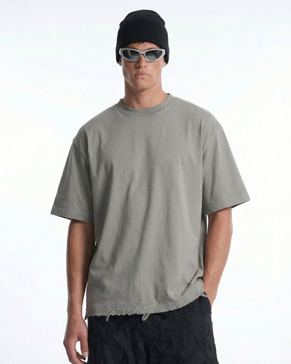 Embroidered Frayed Hem Oversized T-Shirt | LCDEGO Streetwear