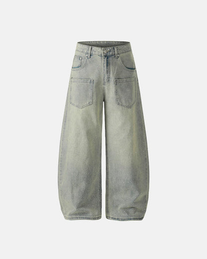 Acid Wash Rhinestone Baggy Jeans | LCDEGO Streetwear