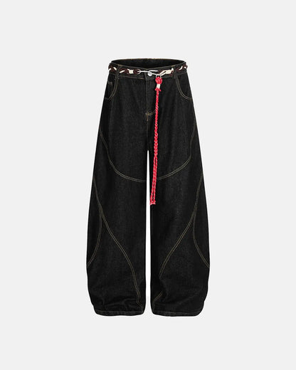 Acid Wash Stitching Baggy Jeans | LCDEGO Streetwear