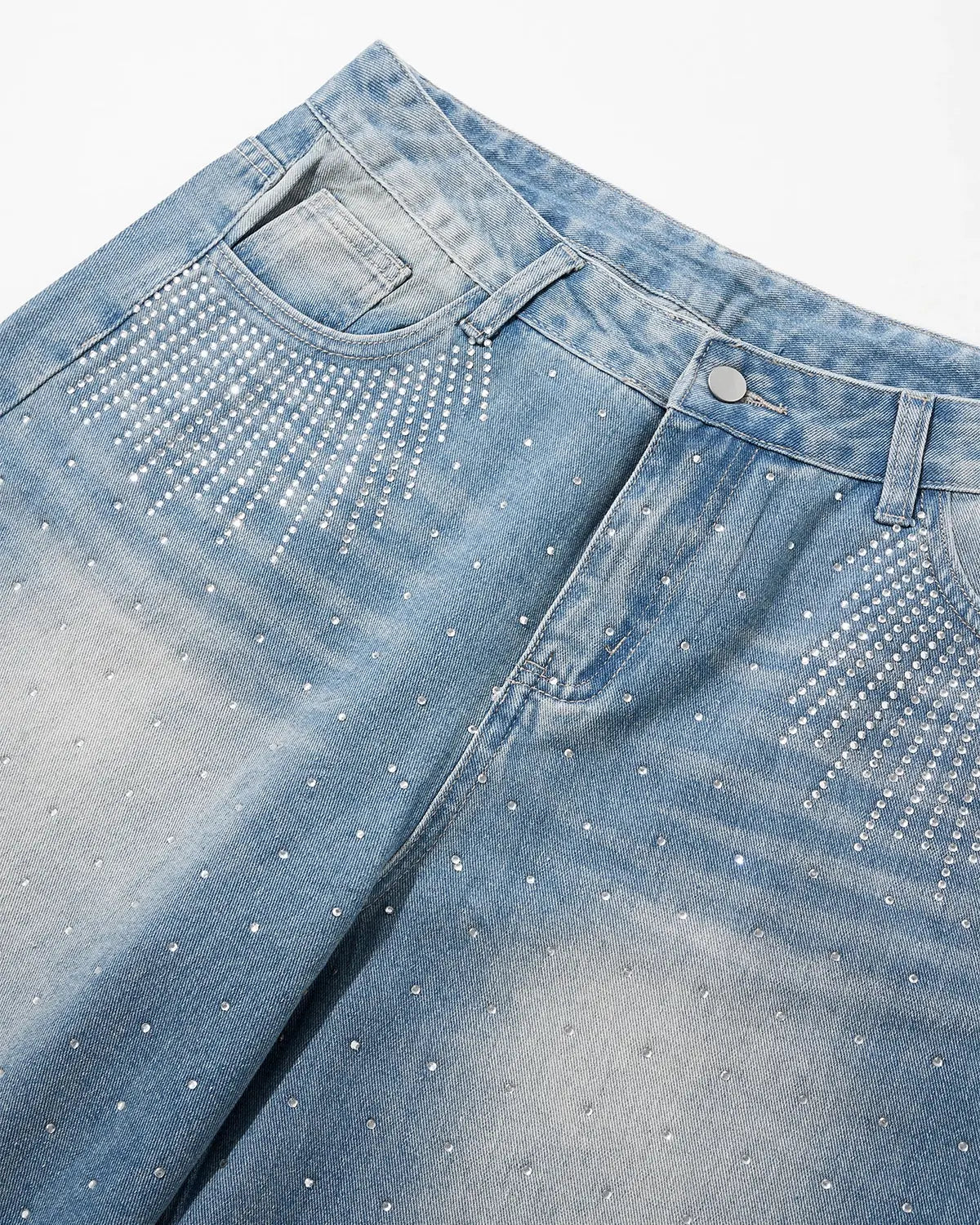 Blue Rhinestone Baggy Jeans Shorts | LCDEGO Streetwear