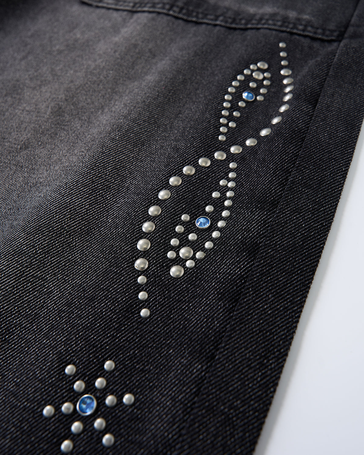 Whiskered Rhinestone Baggy Denim Jeans | LCDEGO Streetwear