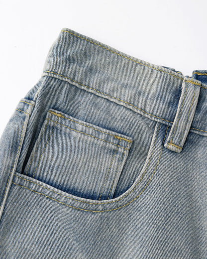 Structured Washed Denim Shorts | LCDEGO Streetwear