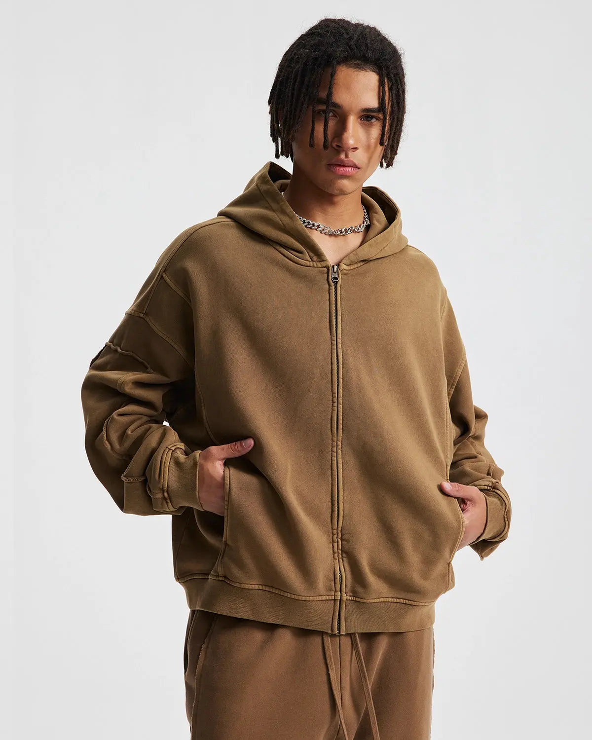 Acid Wash Stitching Zip Up Hoodies | LCDEGO Streetwear