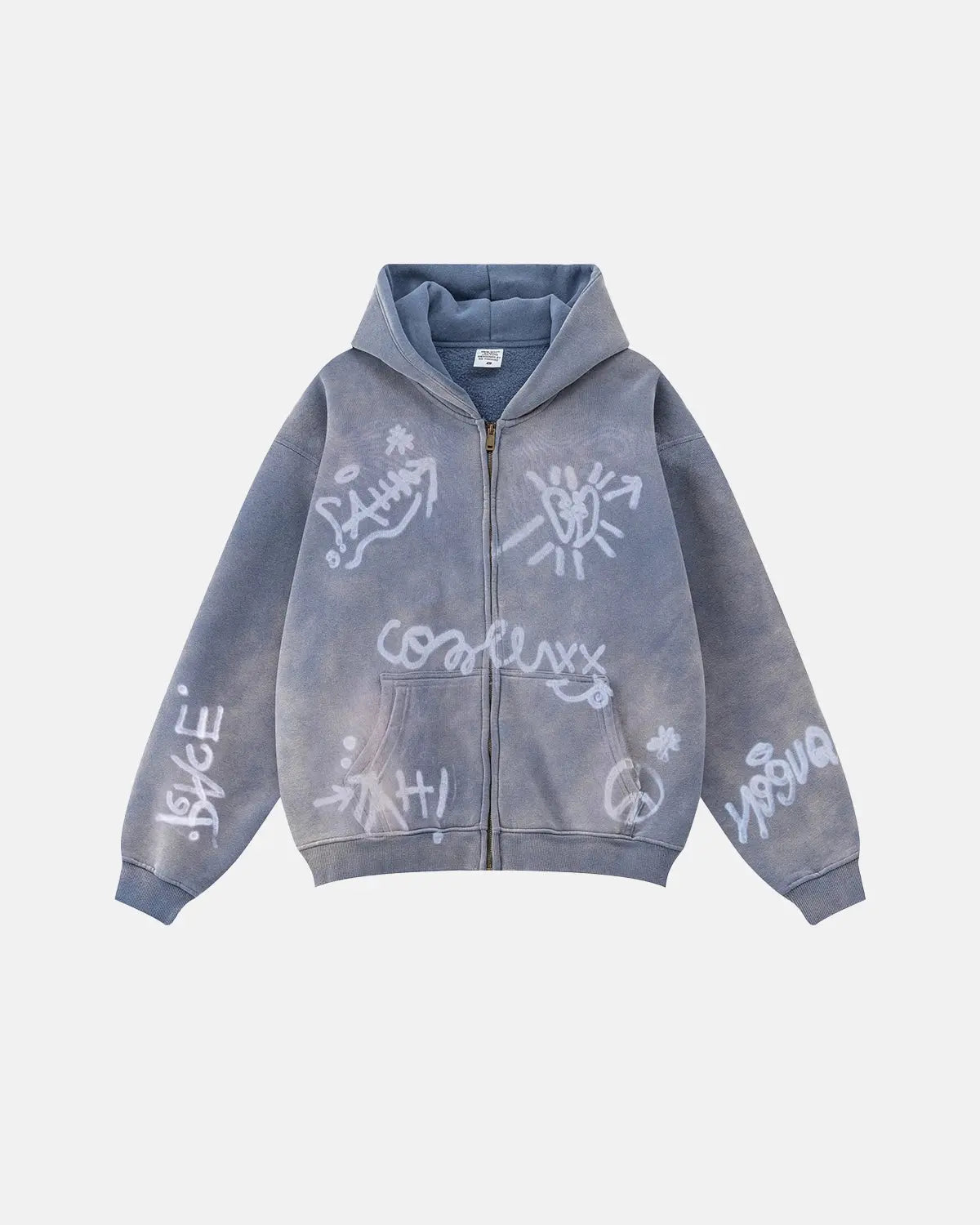LCDEGO Graffiti Washed Zip Up Hoodies