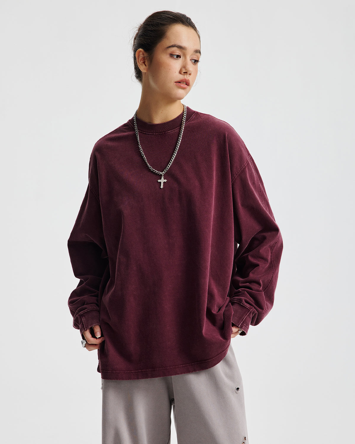 Distressed Aicd Wash Oversized  Long Sleeve Tees | LCDEGO Streetwear