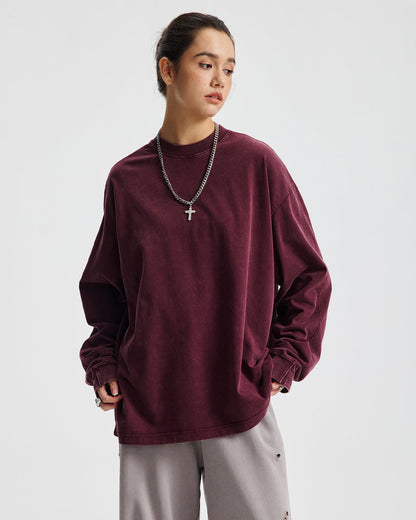 Distressed Aicd Wash Oversized  Long Sleeve Tees | LCDEGO Streetwear
