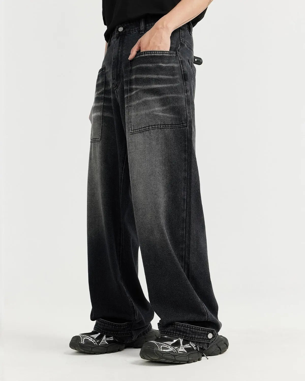Black Washed Baggy Jeans | LCDEGO Streetwear
