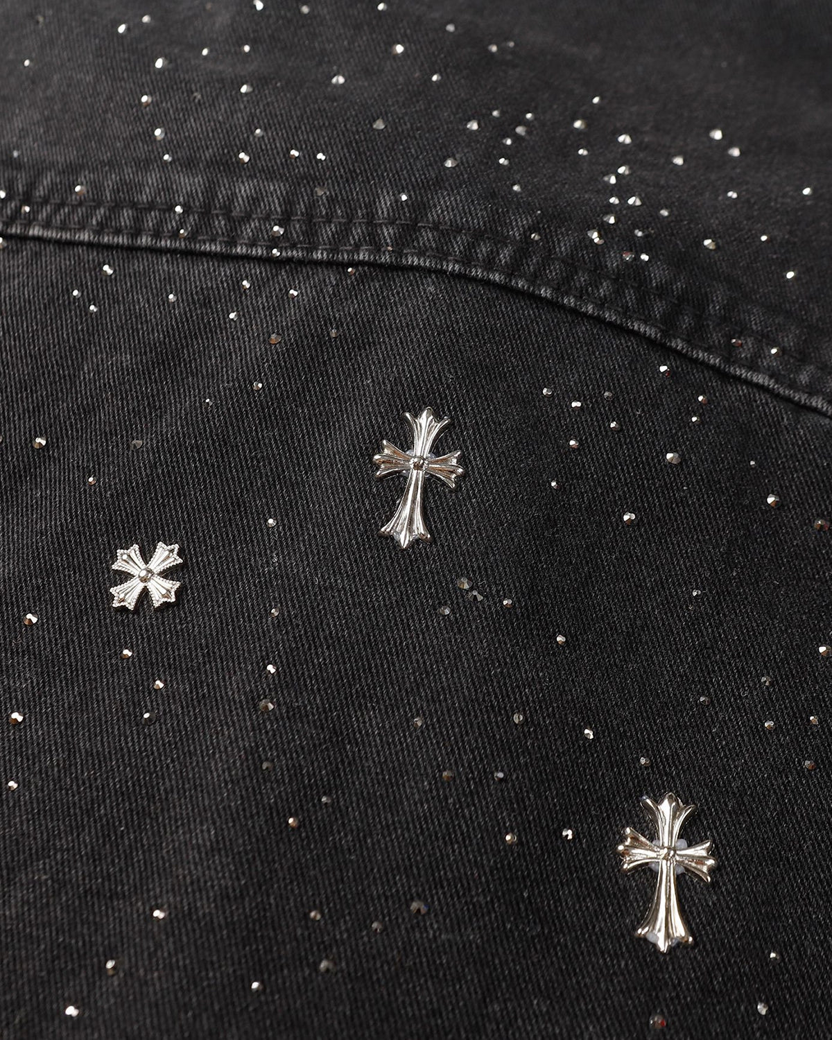 Starry Cross Rhinestone Washed Denim Shirt | LCDEGO Streetwear