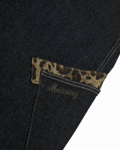 Leopard Patchwork Barrel Jeans | LCDEGO Streetwear