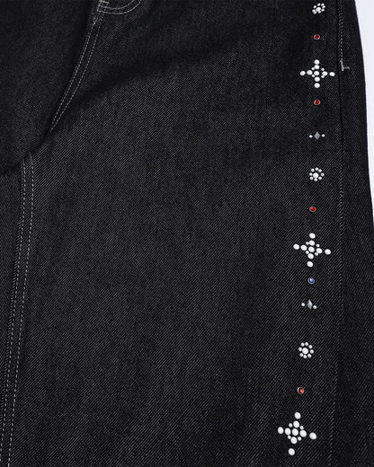 Studded Rhinestone Baggy Denim Jeans | LCDEGO Streetwear