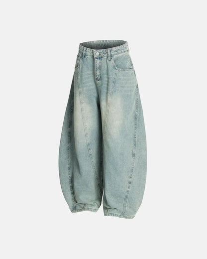 Lettering Embroidery Barrel Baggy Jeans | LCDEGO Streetwear
