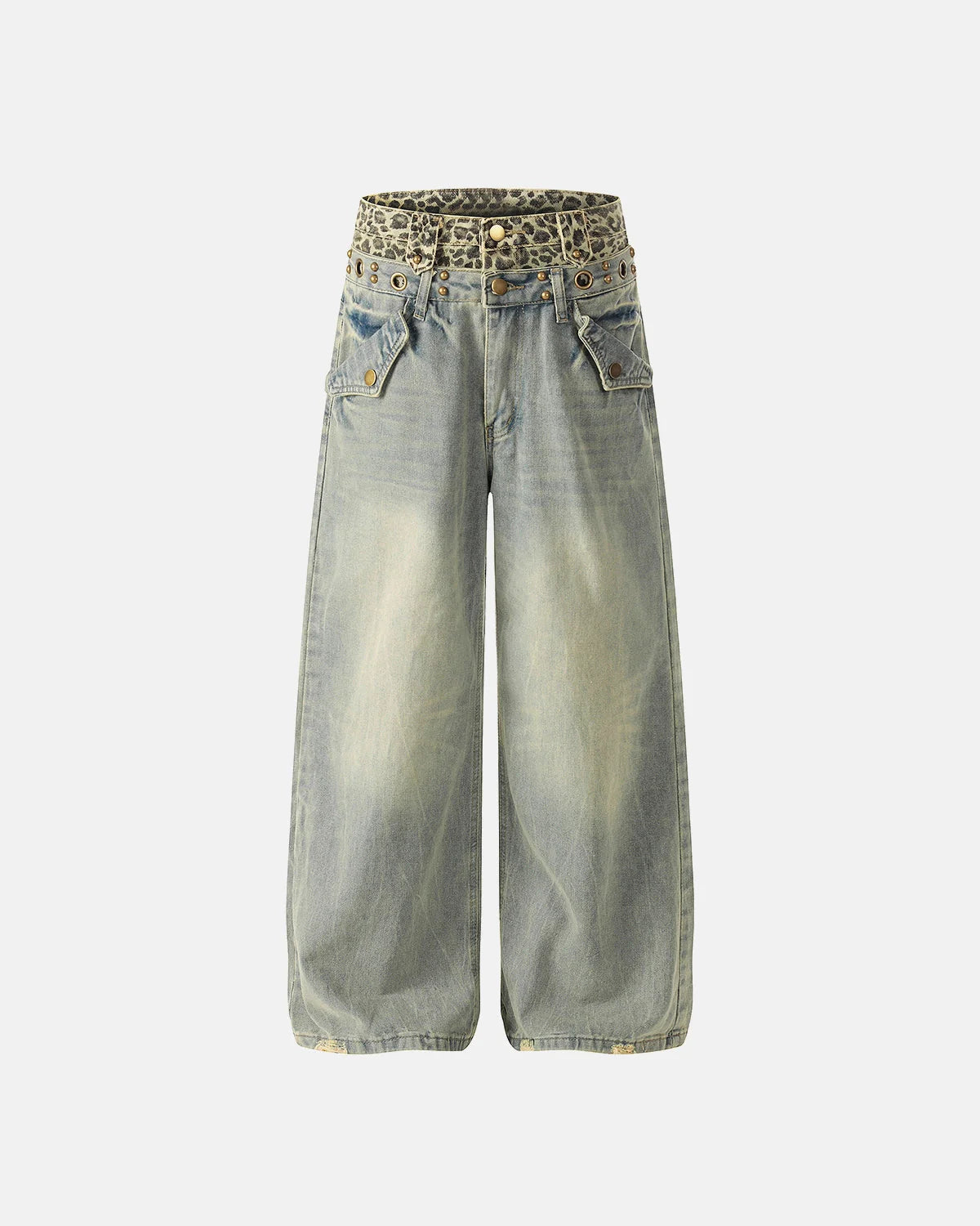 Leopard Pactchwork Double Waist Baggy Jeans | LCDEGO Streetwear