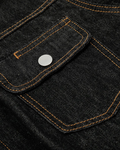 Black Multi Pockets Denim Jacket | LCDEGO Streetwear