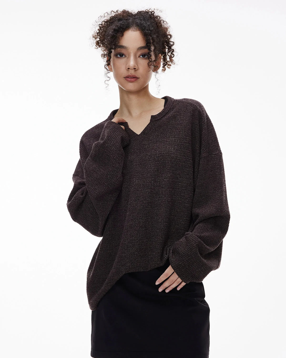 V-neck Long Sleeve Waffle Tees | LCDEGO Streetwear