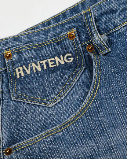Cinch Back Washed Bamboo Weave Baggy Jeans | LCDEGO Streetwear
