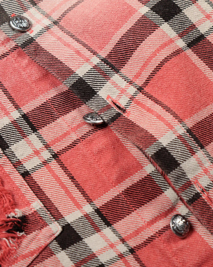 Distressed Gradient Plaid Shirt | LCDEGO Streetwear