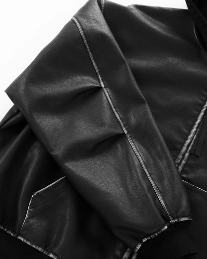Faux Leather Hooded Bomber Jacket| LCDEGO Streetwear