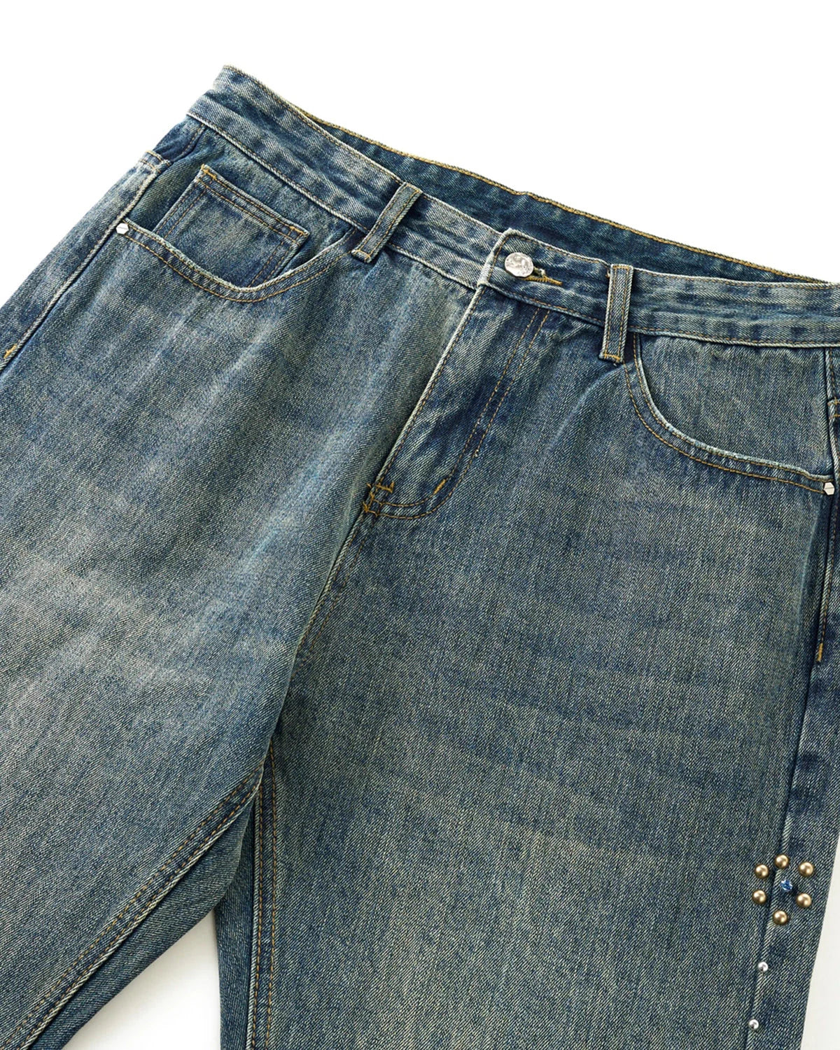 Acid Wash Beaded Studded Flared Baggy Jeans | LCDEGO Streetwear