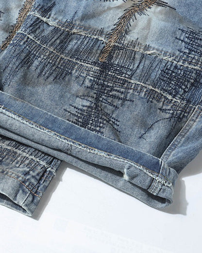 Distressed Patchwork Barrel Jeans | LCDEGO Streetwear