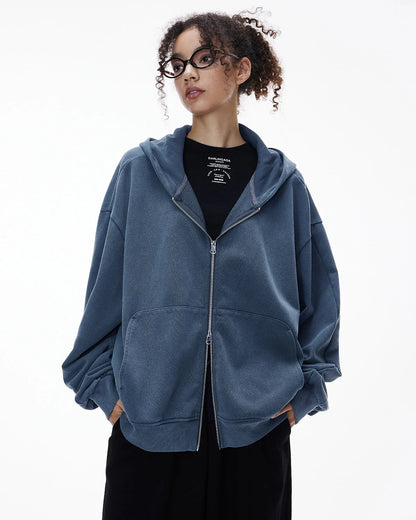 Acid Wash French Terry Zip Up Hoodies | LCDEGO Streetwear