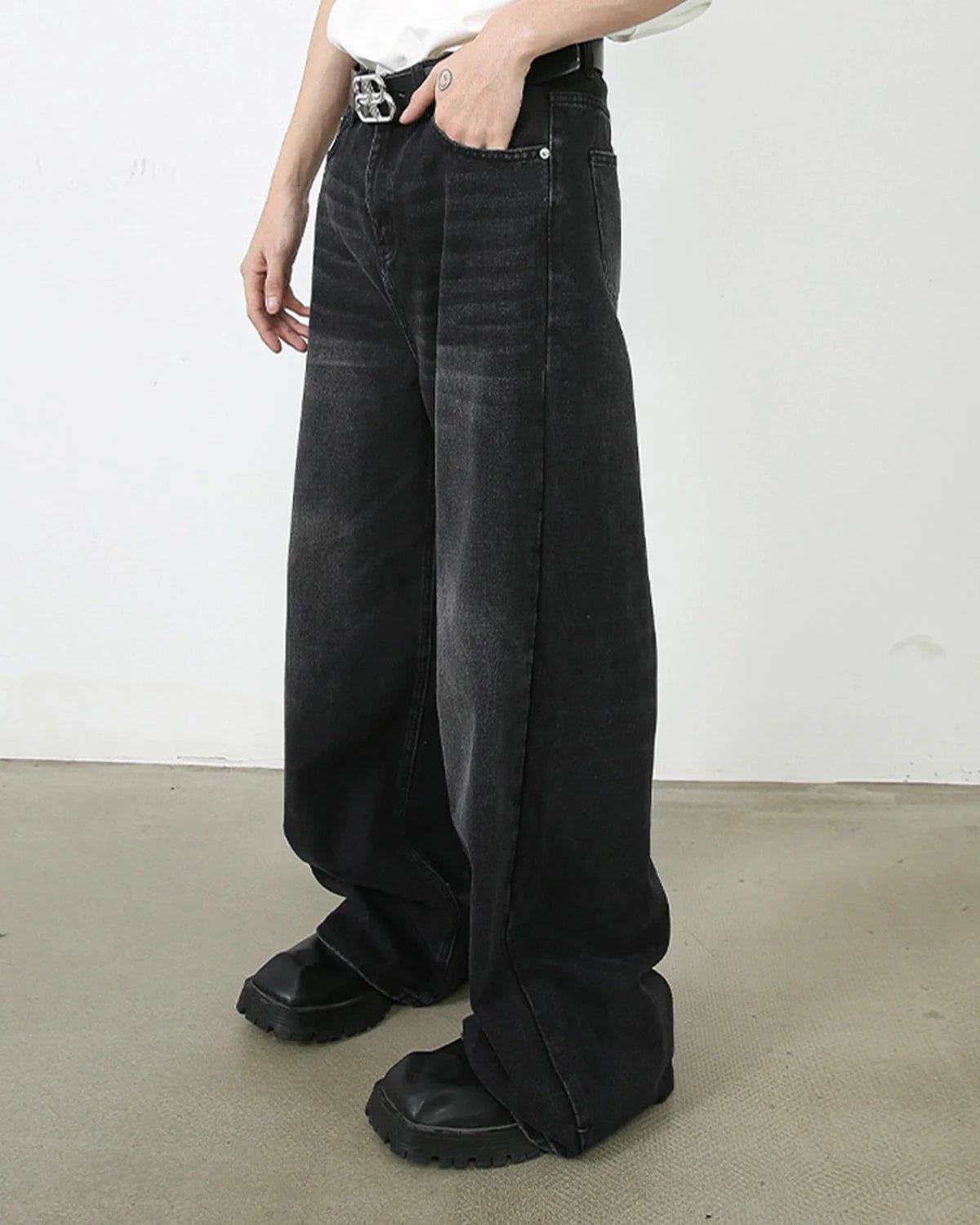 Black Monkey Washed Wide Leg Jeans | LCDEGO Streetwear