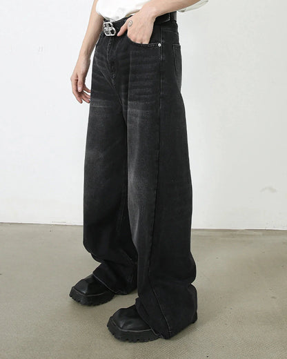 Black Monkey Washed Wide Leg Jeans | LCDEGO Streetwear