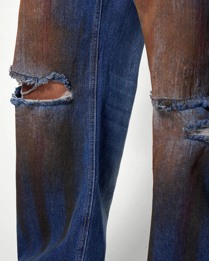 Acid Washed Ripped Baggy Jeans | LCDEGO Streetwear